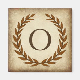 Laurel Wreath Aged Papyrus Monogram Initial O Magnet