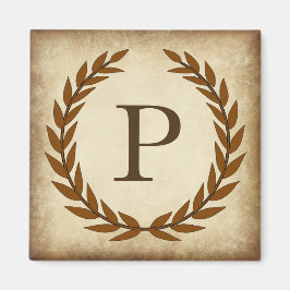 Laurel Wreath Aged Papyrus Monogram Initial P Magnet