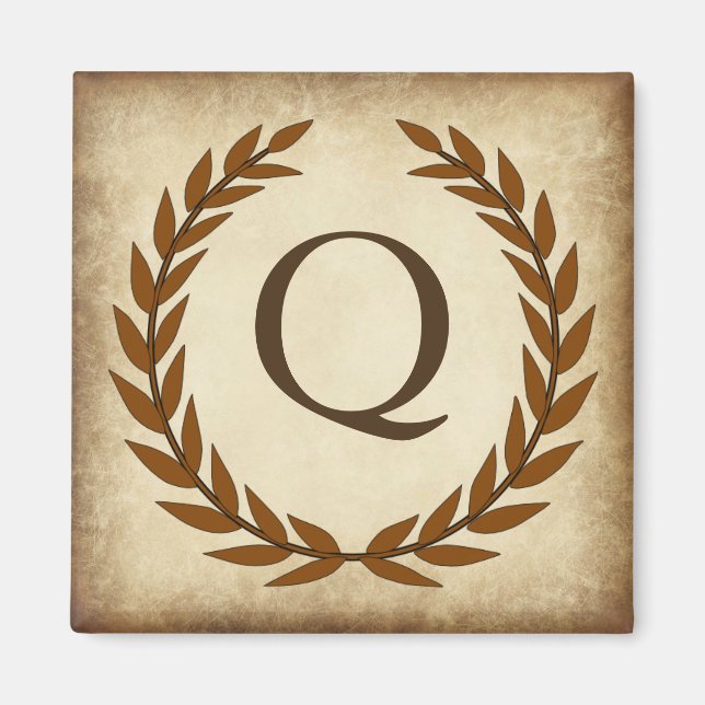 Laurel Wreath Aged Papyrus Monogram Initial Q Magnet (Vorne)