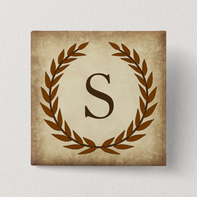 Laurel Wreath Aged Papyrus Monogram Initial S Button (Vorderseite)