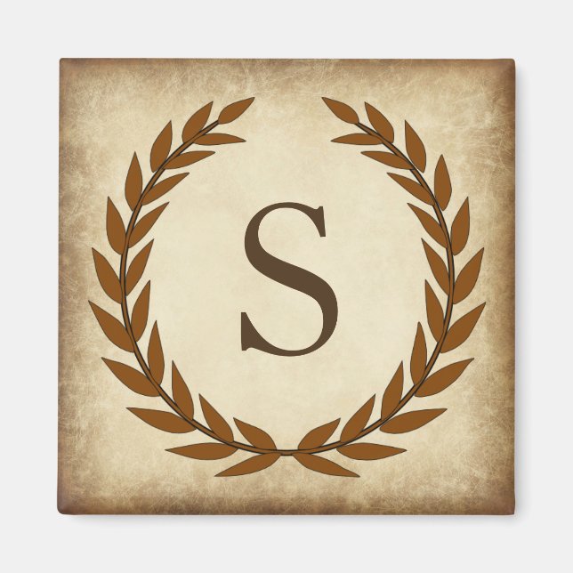 Laurel Wreath Aged Papyrus Monogram Initial S Magnet (Vorne)