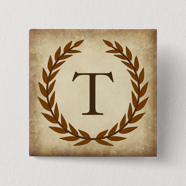 Laurel Wreath Aged Papyrus Monogram Initial T Button (Vorderseite)