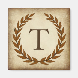 Laurel Wreath Aged Papyrus Monogram Initial T Magnet