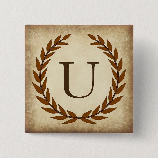 Laurel Wreath Aged Papyrus Monogram Initial U Button (Vorderseite)