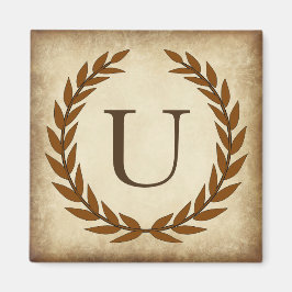 Laurel Wreath Aged Papyrus Monogram Initial U Magnet