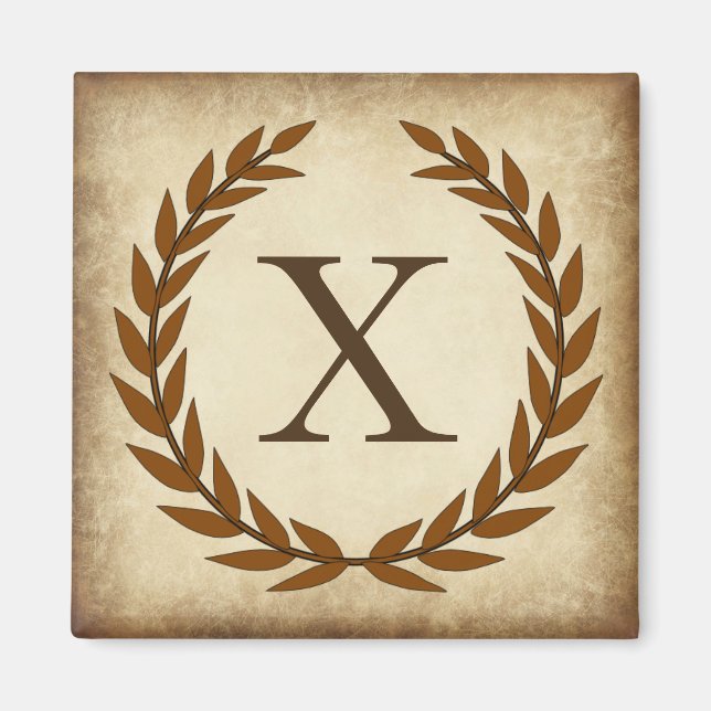 Laurel Wreath Aged Papyrus Monogram Initial X Magnet (Vorne)
