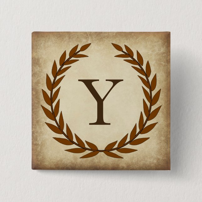 Laurel Wreath Aged Papyrus Monogram Initial Y Button (Vorderseite)