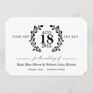 Laurel Wreath Black & White Nonphoto Save the Date