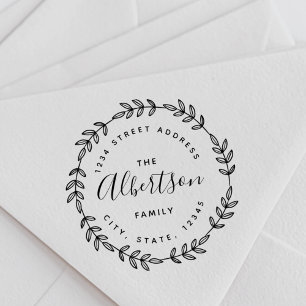 Laurel Wreath Circular Familienname Rücksendeadres Permastempel