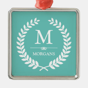 Laurel Wreath Decor Pastel Aquamarin Family Monogr Ornament Aus Metall