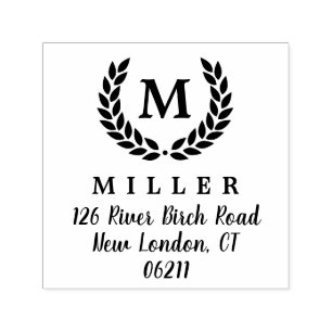 Laurel Wreath Initial Monogram Address Stamp Permastempel