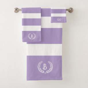 Laurel Wreath Lavender & White Stripes Muster Badhandtuch Set