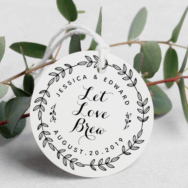 Laurel Wreath Ließ Liebe Brew Wedding Round Geschenkanhänger (Von Creator hochgeladen)
