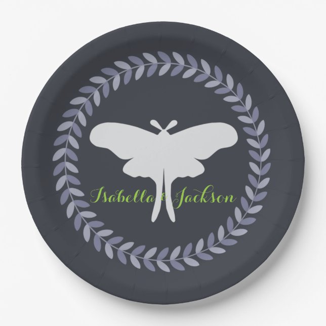 Laurel Wreath & Luna Moth Pappteller (Vorderseite)