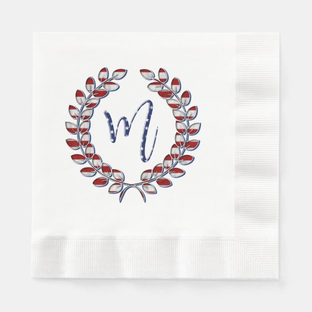 Laurel Wreath Monogram M US Flagge USA Serviette (Vorderseite)