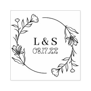 Laurel Wreath Monogram Save the Date Gummistempel