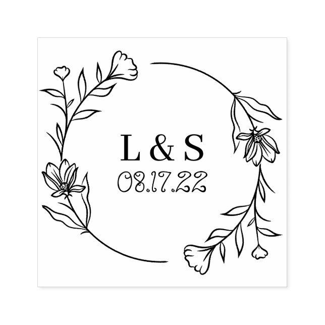 Laurel Wreath Monogram Save the Date Gummistempel (Prägung)