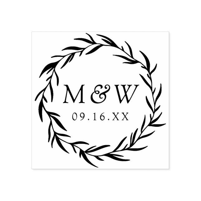 Laurel Wreath Monogram Wedding Gummistempel (Prägung)