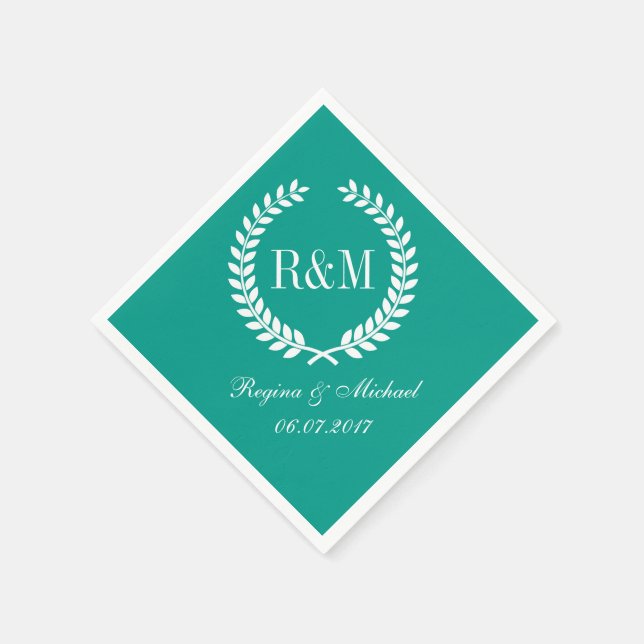 Laurel Wreath Monogram Wedding Napkin Aquamarin Bl Serviette (Ecke)