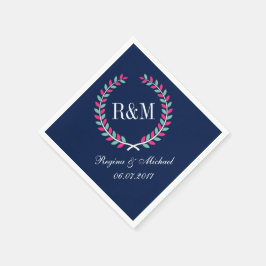 Laurel Wreath Monogram Wedding Napkin Navy Blue Serviette