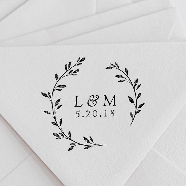 Laurel Wreath Monogram Wedding Save the Date Permastempel (Von Creator hochgeladen)
