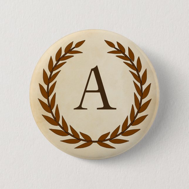 Laurel Wreath on Parchment Monogram Initial A Button (Vorderseite)