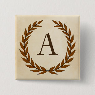 Laurel Wreath on Parchment Monogram Initial A Button