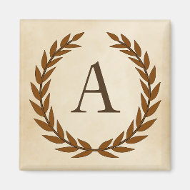 Laurel Wreath on Parchment Monogram Initial A Magnet