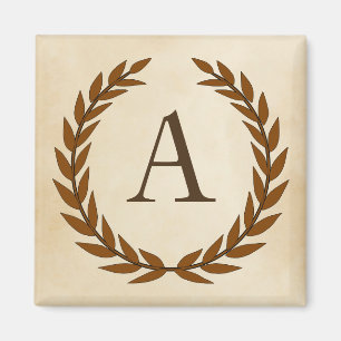 Laurel Wreath on Parchment Monogram Initial A Magnet