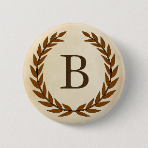 Laurel Wreath on Parchment Monogram Initial B Button