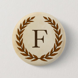 Laurel Wreath on Parchment Monogram Initial F Button