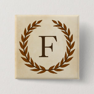 Laurel Wreath on Parchment Monogram Initial F Button