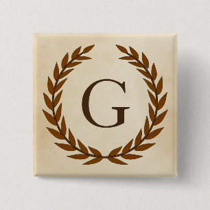 Laurel Wreath on Parchment Monogram Initial G Button