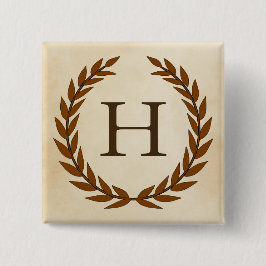Laurel Wreath on Parchment Monogram Initial H Button