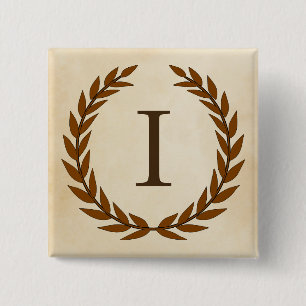 Laurel Wreath on Parchment Monogram Initial I Button