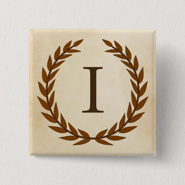 Laurel Wreath on Parchment Monogram Initial I Button (Vorderseite)
