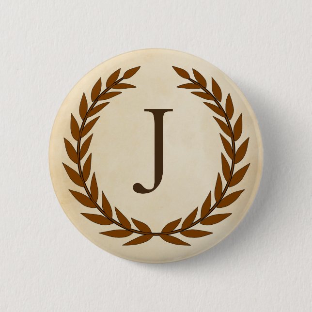 Laurel Wreath on Parchment Monogram Initial J Button (Vorderseite)