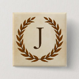 Laurel Wreath on Parchment Monogram Initial J Button
