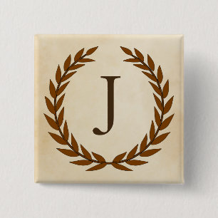 Laurel Wreath on Parchment Monogram Initial J Button