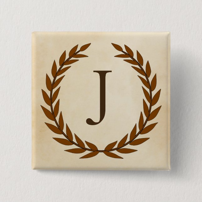 Laurel Wreath on Parchment Monogram Initial J Button (Vorderseite)