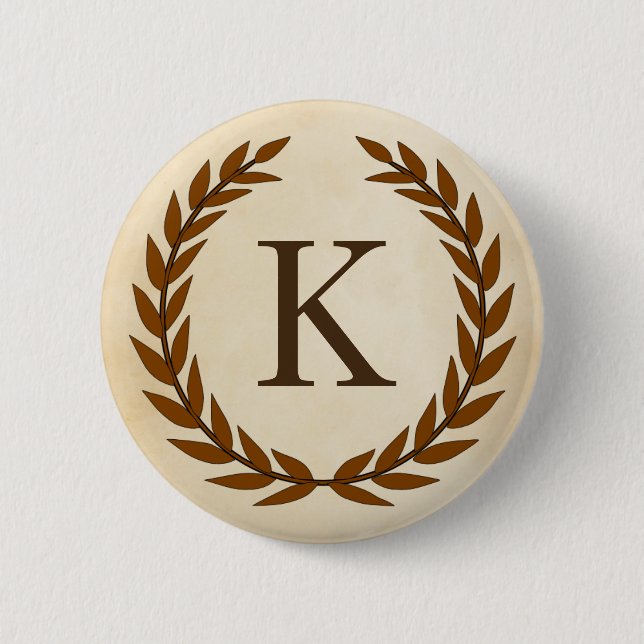 Laurel Wreath on Parchment Monogram Initial K Button (Vorderseite)