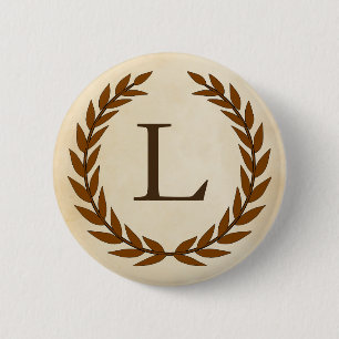 Laurel Wreath on Parchment Monogram Initial L Button