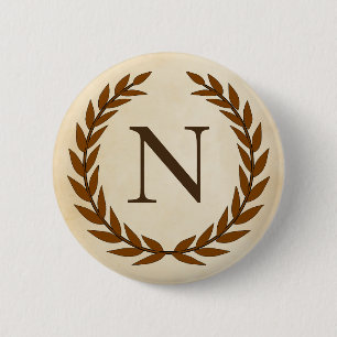 Laurel Wreath on Parchment Monogram Initial N Button