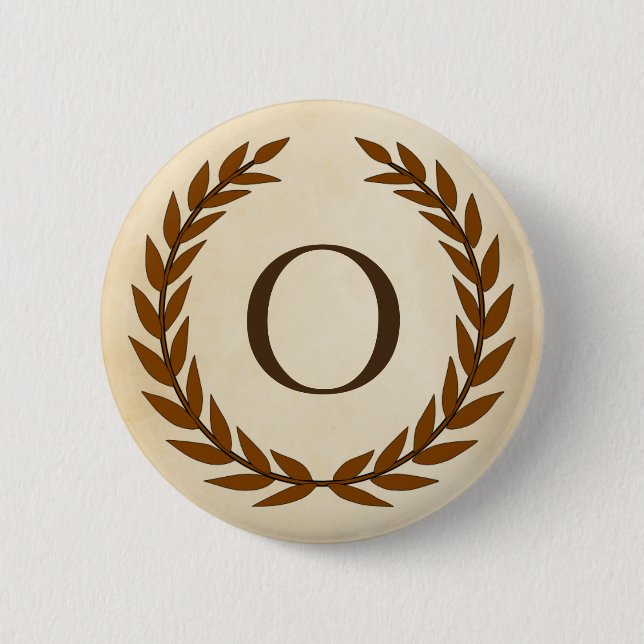 Laurel Wreath on Parchment Monogram Initial O Button (Vorderseite)