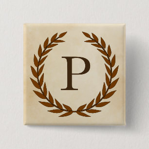 Laurel Wreath on Parchment Monogram Initial P Button