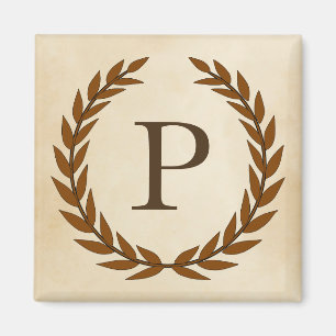 Laurel Wreath on Parchment Monogram Initial P Magnet