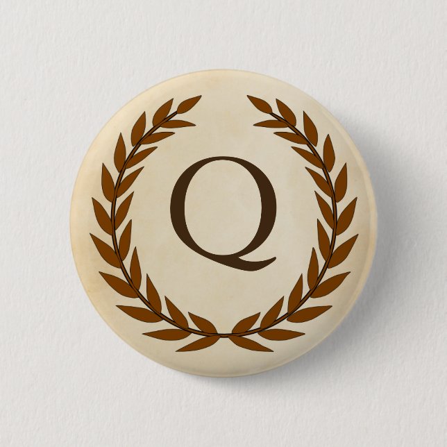 Laurel Wreath on Parchment Monogram Initial Q Button (Vorderseite)