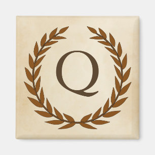 Laurel Wreath on Parchment Monogram Initial Q Magnet