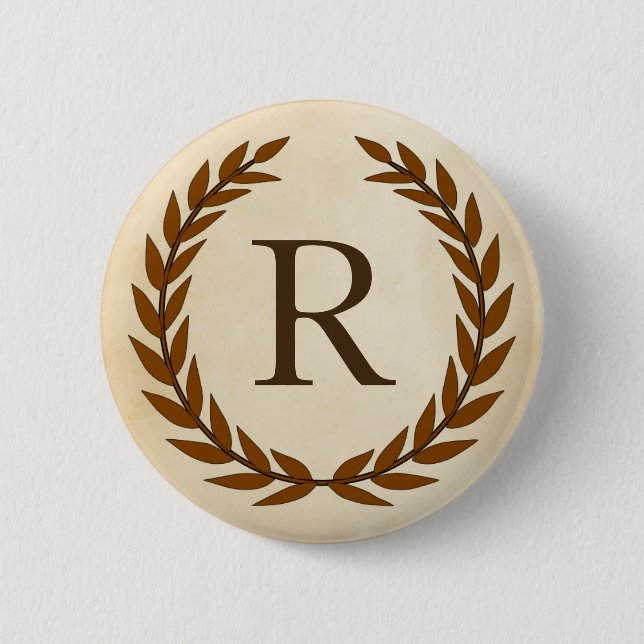 Laurel Wreath on Parchment Monogram Initial R Button (Vorderseite)