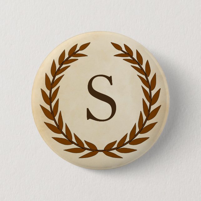 Laurel Wreath on Parchment Monogram Initial S Button (Vorderseite)